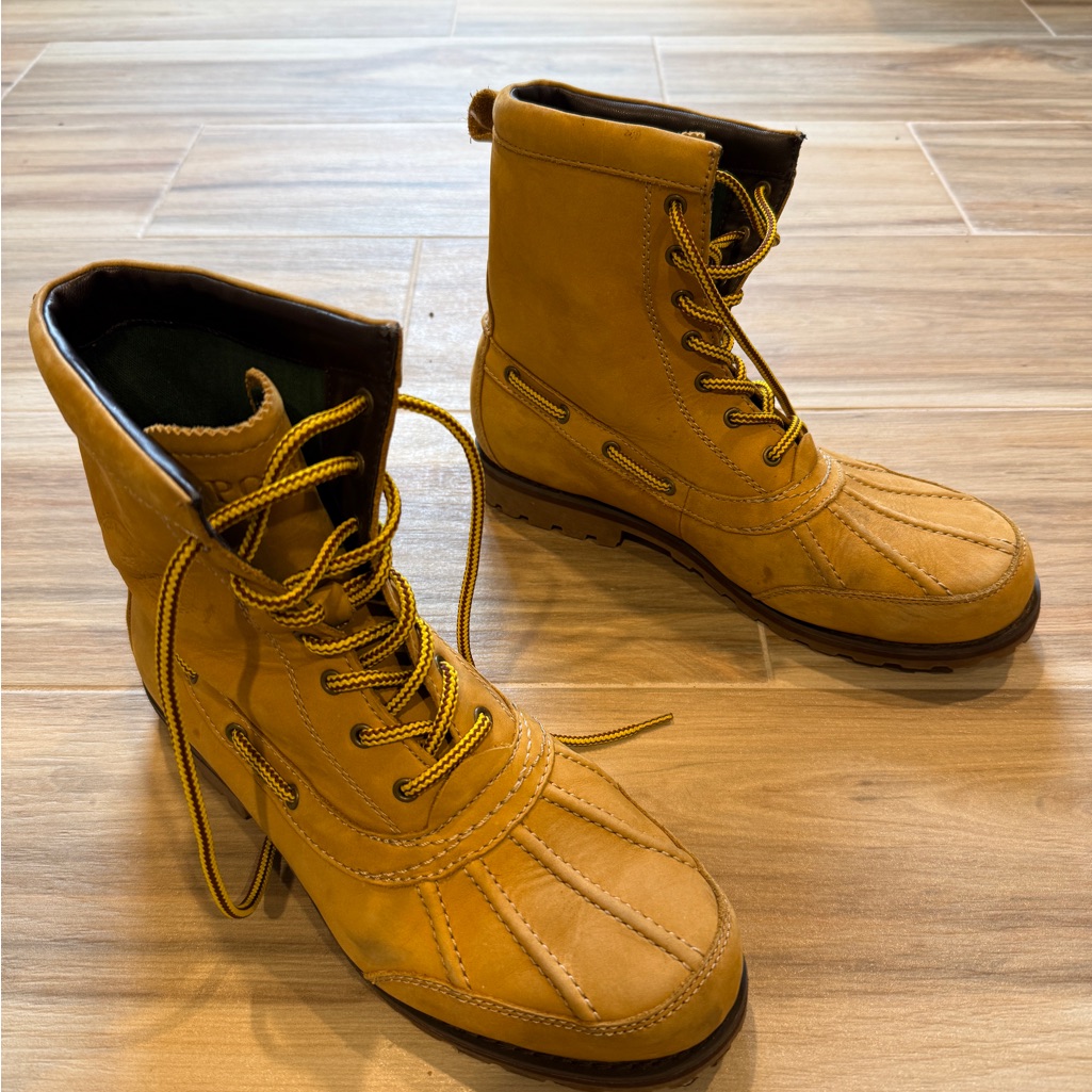 Polo By Ralph Lauren Tan Leather Whitsand Lace-Up Waterproof-Style Duck Boots